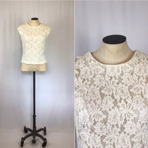 Vintage jaren 60 topje | Vintage witte kanten mouwloze top | Alice Stuart-blouse uit de jaren 60