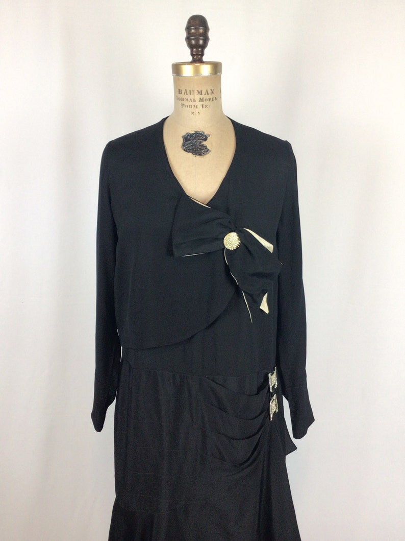 Vintage 20s Dress Vintage black silk drop waist dress 1920's silk flapper dress image 2