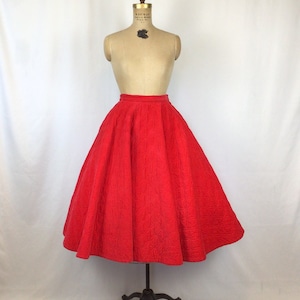 Vintage 50s skirt Vintage red quilted circle skirt 1950s Chumley Sportswear full skirt zdjęcie 1