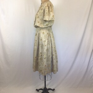 Vintage 50s Dress Vintage beige gold ball print day dress 1950s shirtwaist dress image 7