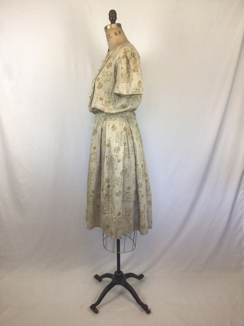 Vintage 50s Dress Vintage beige gold ball print day dress 1950s shirtwaist dress image 7