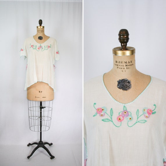 Vintage 20s blouse | Vintage white cotton embroide