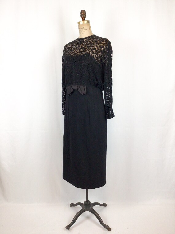 Vintage 50s dress | Vintage black lace rhinestone… - image 6