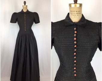 Vintage 30s evening dress | Vintage black taffeta evening gown | 1930s formal dress