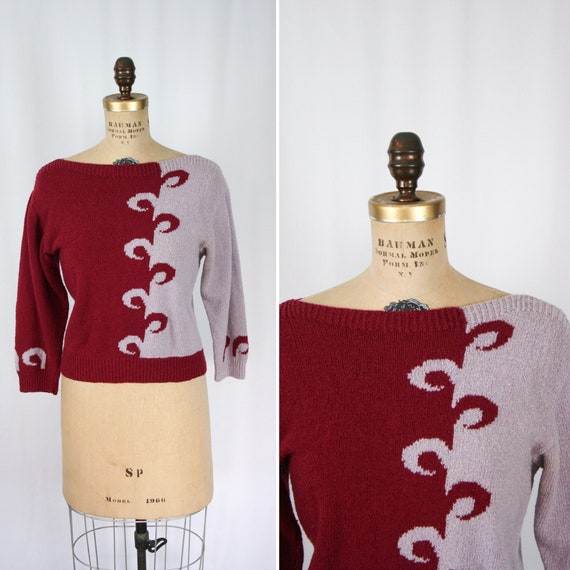 Vintage 30s sweater | Vintage burgundy lavender de