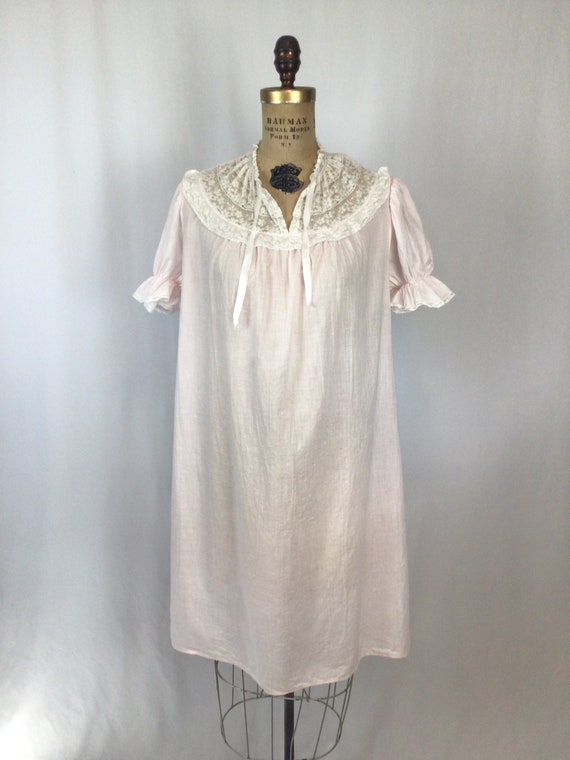 Vintage 50s Night dress | Vintage pale pink cotto… - image 3