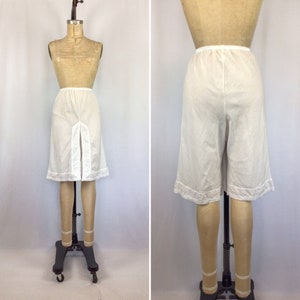 Vintage 60s Bloomers Vintage white cotton tap shorts 1960s white lace trim knickers image 1