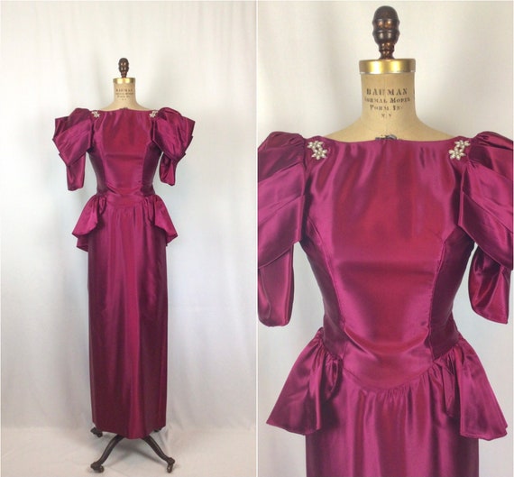 Vintage 60s evening dress | Vintage burgundy sati… - image 1