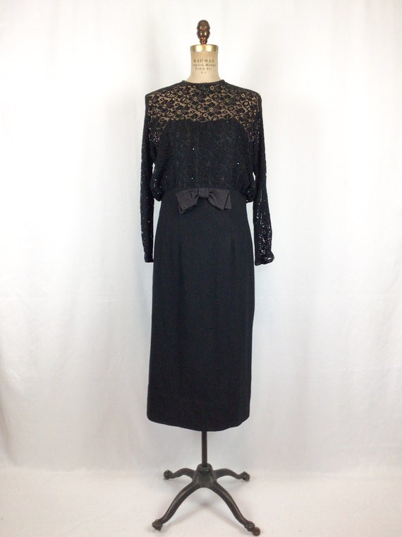 Vintage 50s dress | Vintage black lace rhinestone… - image 5