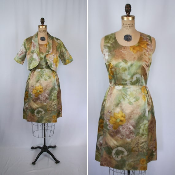 Vintage 50s dress suit | Vintage floral watercolo… - image 1