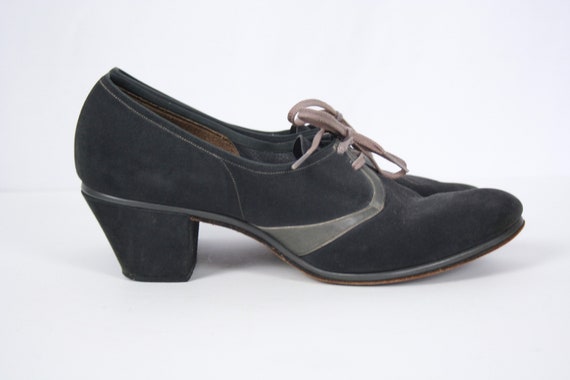Vintage 30s shoes | Vintage blue suede oxfords | … - image 5
