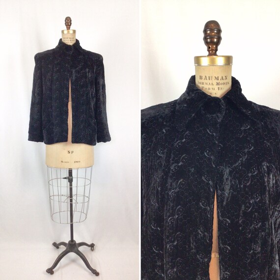 Vintage 40s jacket | Vintage black quilted velvet