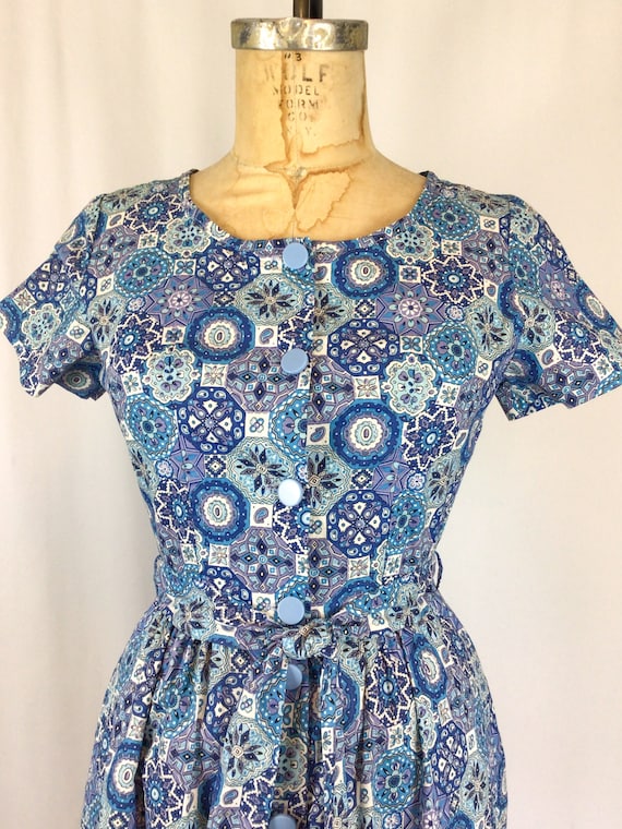 Vintage NOS 50s Playsuit | Vintage blue and white… - image 2