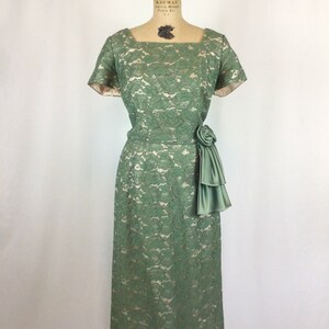 Vintage 50s dress Vintage myrtle green lace party dress 1950's wiggle cocktail dress image 3