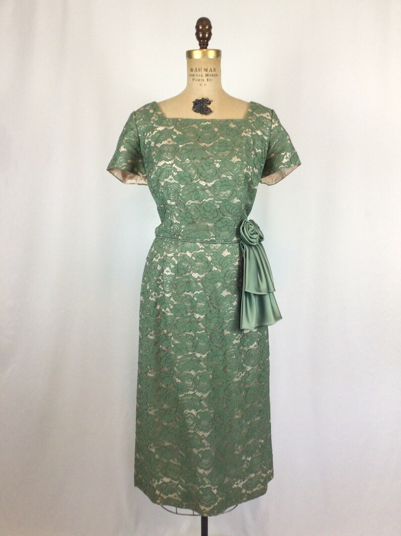robe vintage des années 50 robe de soirée en dentelle vert myrte vintage robe de cocktail ondulée des années 1950 image 3