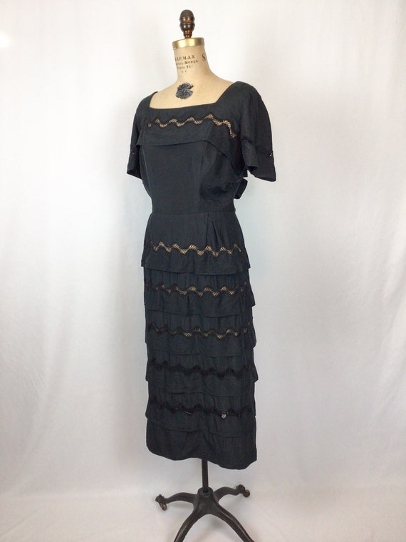 Vintage 30s dress | Vintage black silk and lace e… - image 5