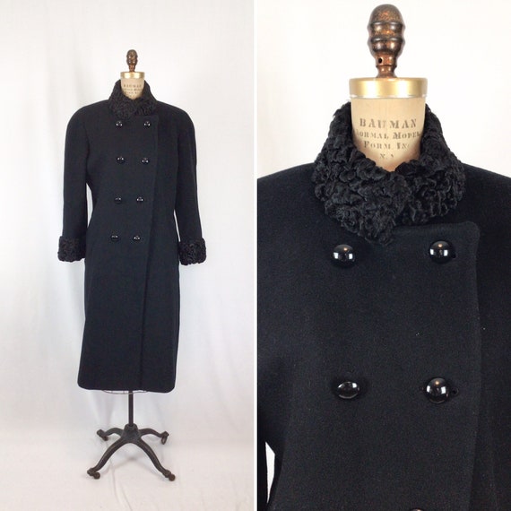 Vintage 80s coat | Vintage black wool curly hair … - image 1