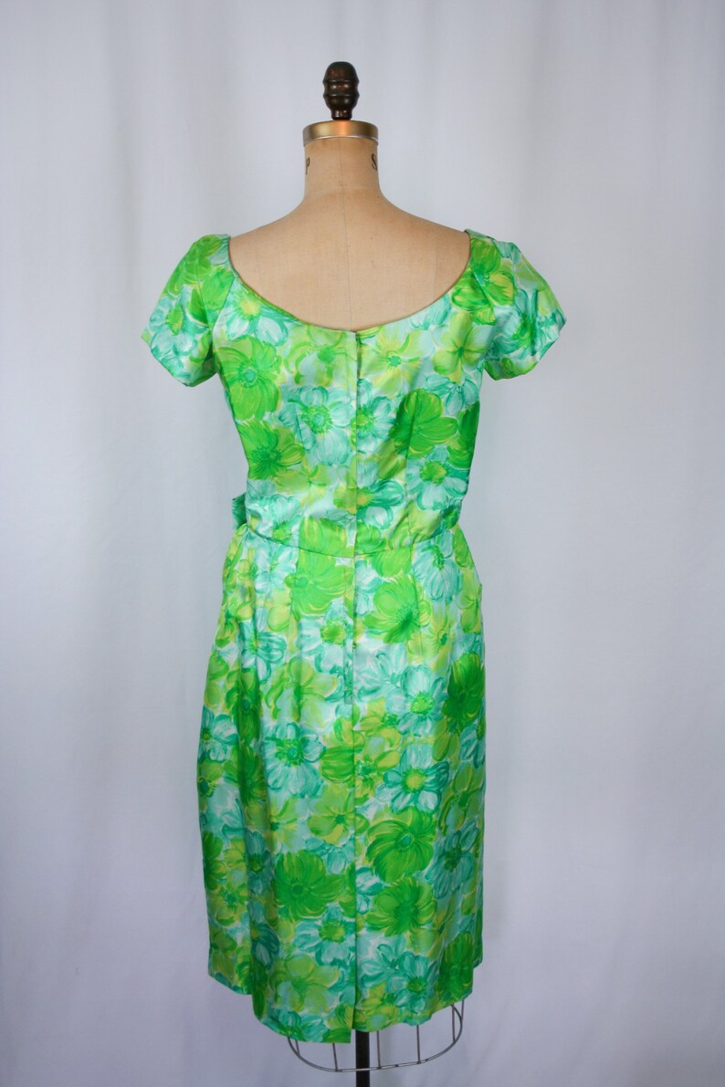 Vintage 50s dress Vintage green blue floral wiggle dress 1950s Miss Brooks dress image 9