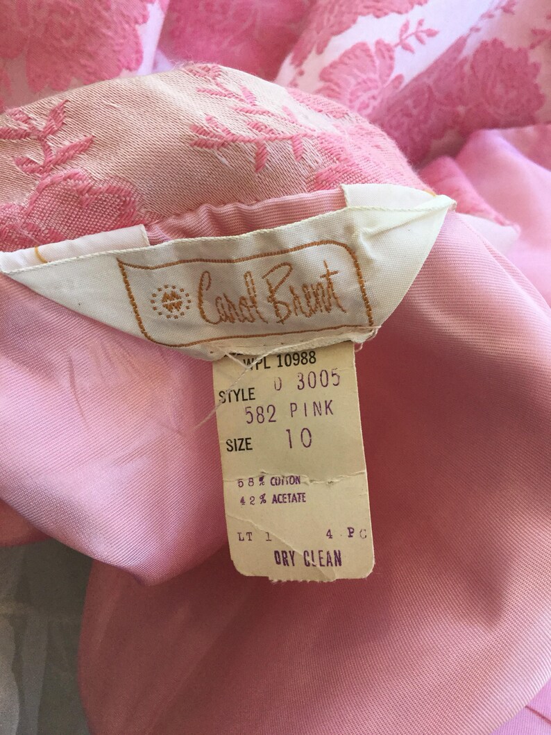 1960/'s Carol Brent Two Piece Suit Vintage pink rose brocade suit Rose 60s suit