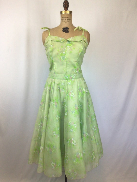 Vintage 60s dress | Vintage green floral fit and … - image 3