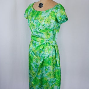 Vintage 50s dress Vintage green blue floral wiggle dress 1950s Miss Brooks dress image 6