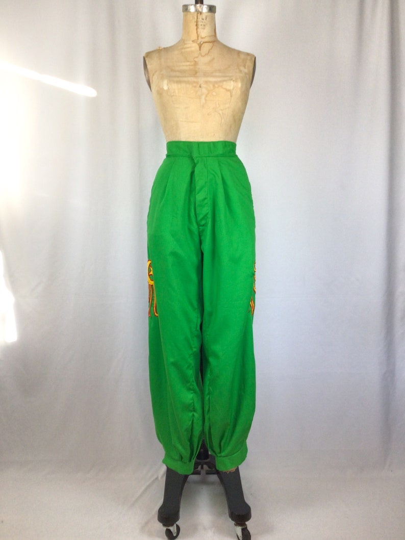 Vintage 70s pants Vintage green canvas pants 1970s Shriners appliqué pants image 3