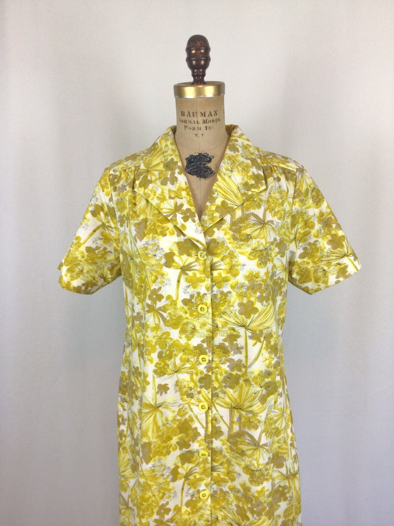 Vintage 50s dress Vintage yellow cotton day dress 1950s floral print house dress image 2