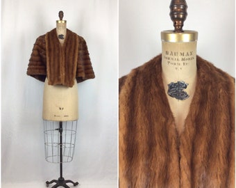 Vintage 50s stole | Vintage reddish brown striped mink stole | 1950s The Sample Shop fur cape