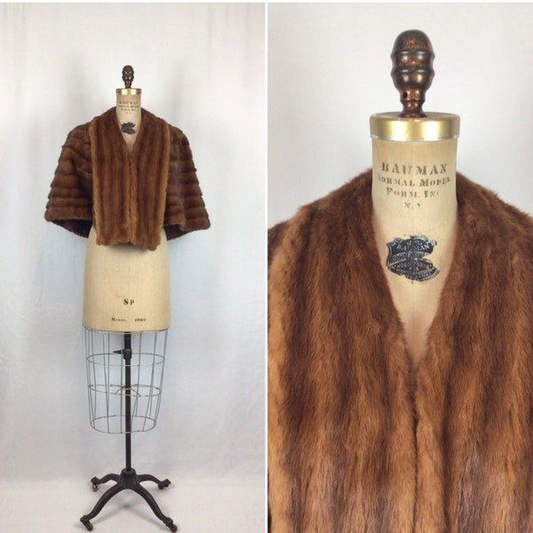 Vintage 50s stole | Vintage reddish brown striped mink stole | 1950s The Sample Shop fur cape