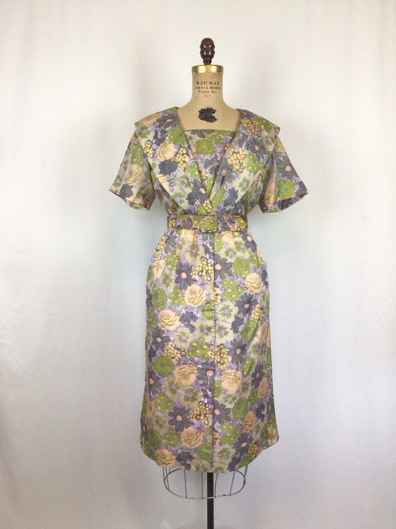 Vintage 50s dress | Vintage floral silk wiggle dr… - image 3