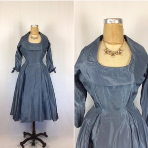Vintage 50s Dress | Vintage steel blue taffeta party dress | 1950s Marjorie Montgomery cocktail dress