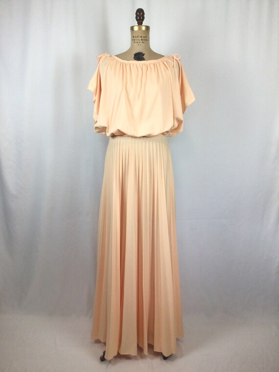 Vintage 70s dress | Vintage peach knit draped dre… - image 5