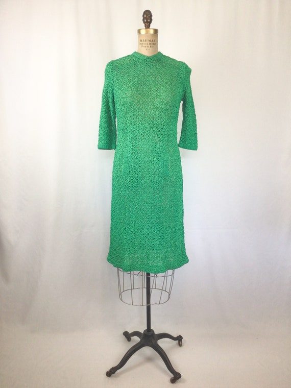Vintage 60s dress | Vintage kelly green ribbon kn… - image 4