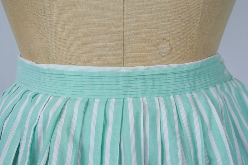 Vintage 50s full skirt Vintage aqua white stripe cotton pleated skirt 1950s cotton full circle skirt