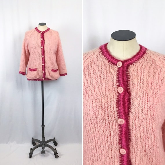 Vintage 50s Cardigan | Vintage three tone pink han