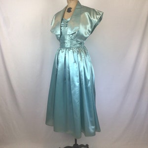 Vintage 50s dress Vintage aquamarine duchess satin party dress 1950s Party Line by Domb cocktail dress image 5