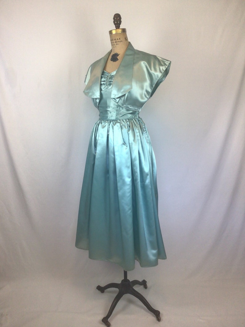 Vintage 50s dress Vintage aquamarine duchess satin party dress 1950s Party Line by Domb cocktail dress image 5