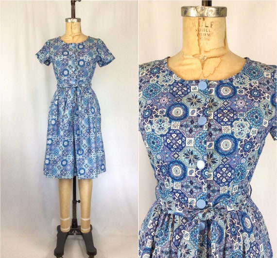 Vintage NOS 50s Playsuit | Vintage blue and white… - image 1