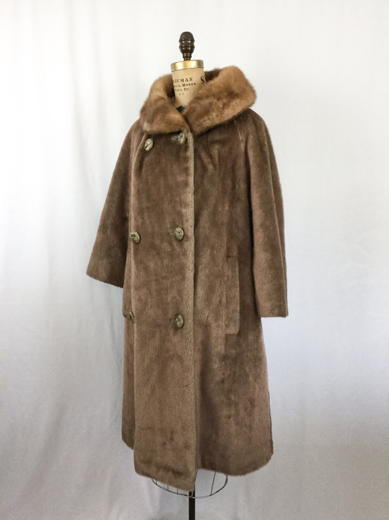 Vintage 50s coat Vintage cafe latte mohair coat with fur collar 1950s Brazotta double breast winter coat image 5