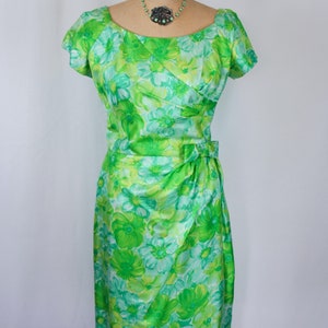 Vintage 50s dress Vintage green blue floral wiggle dress 1950s Miss Brooks dress image 4