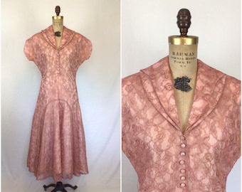 Vintage 40s dress | Vintage rose pink lace dress | 1940s A Norman Original cocktail dress
