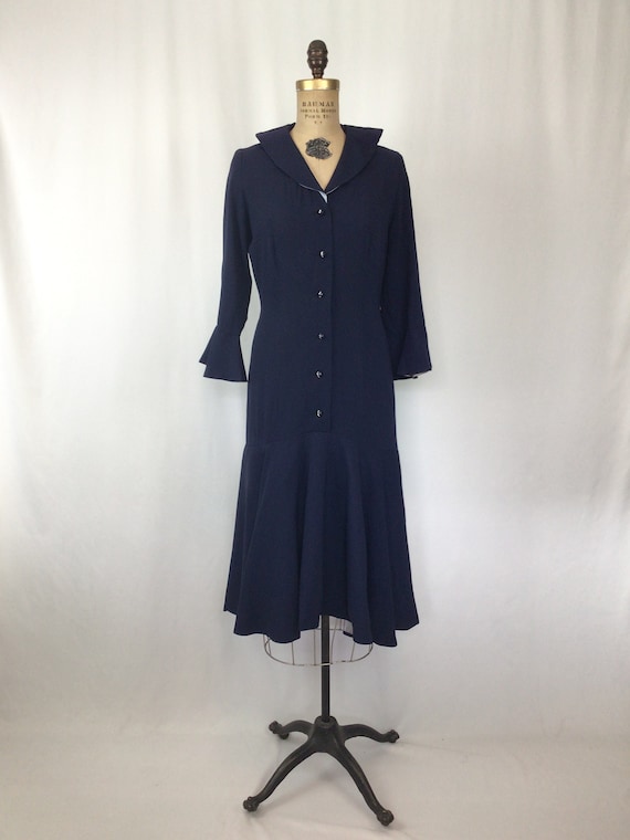 Vintage 40s dress | Vintage navy faille 20s style… - image 5