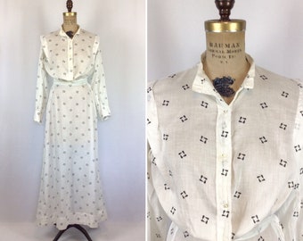Vintage Edwardian dress | Antique white cotton print lawn dress | 1910s two piece dress
