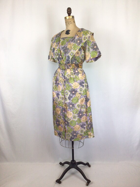 Vintage 50s dress | Vintage floral silk wiggle dr… - image 6