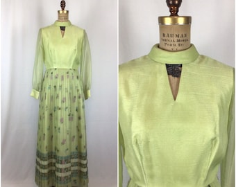 Vintage 60s dress | Vintage green maxi evening dress | 1960s Shaheen evening gown