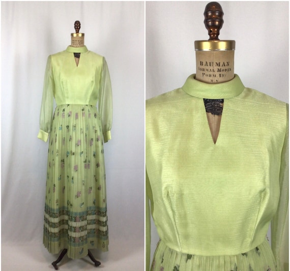 Vintage 60s dress | Vintage green maxi evening dr… - image 1