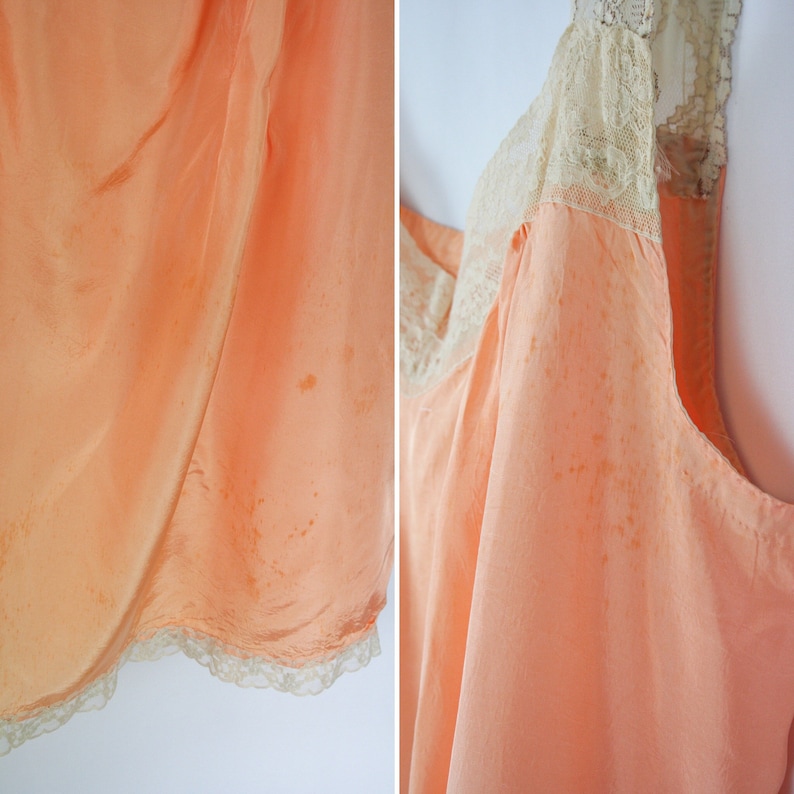 Vintage 30s nightgown Vintage peach rayon lace nightdress 1930s XXLarge negligee image 10