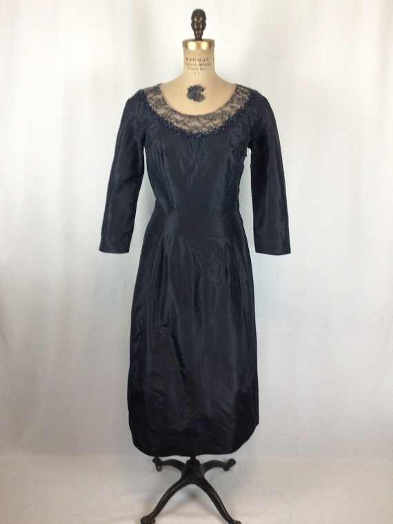 Vintage 50s dress | Vintage navy silk party dress… - image 5