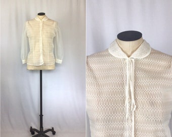 Vintage 40s blouse | Vintage sheer white button up top | 1940s smocked A Dawn blouse