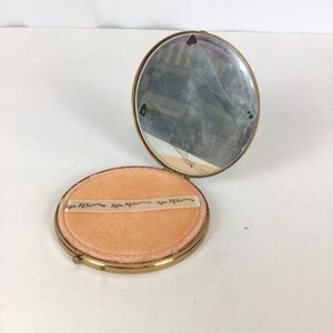 Vintage 50s compact Vintage gold metal round powder compact 1950s new old stock makeup mirror compact image 5